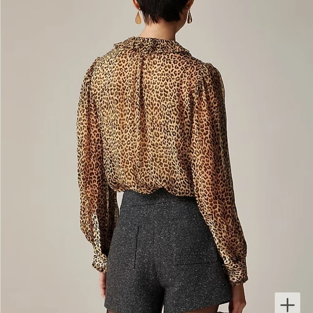 J crew Ruffle button-up shirt in leopard-print crinkle chiffon